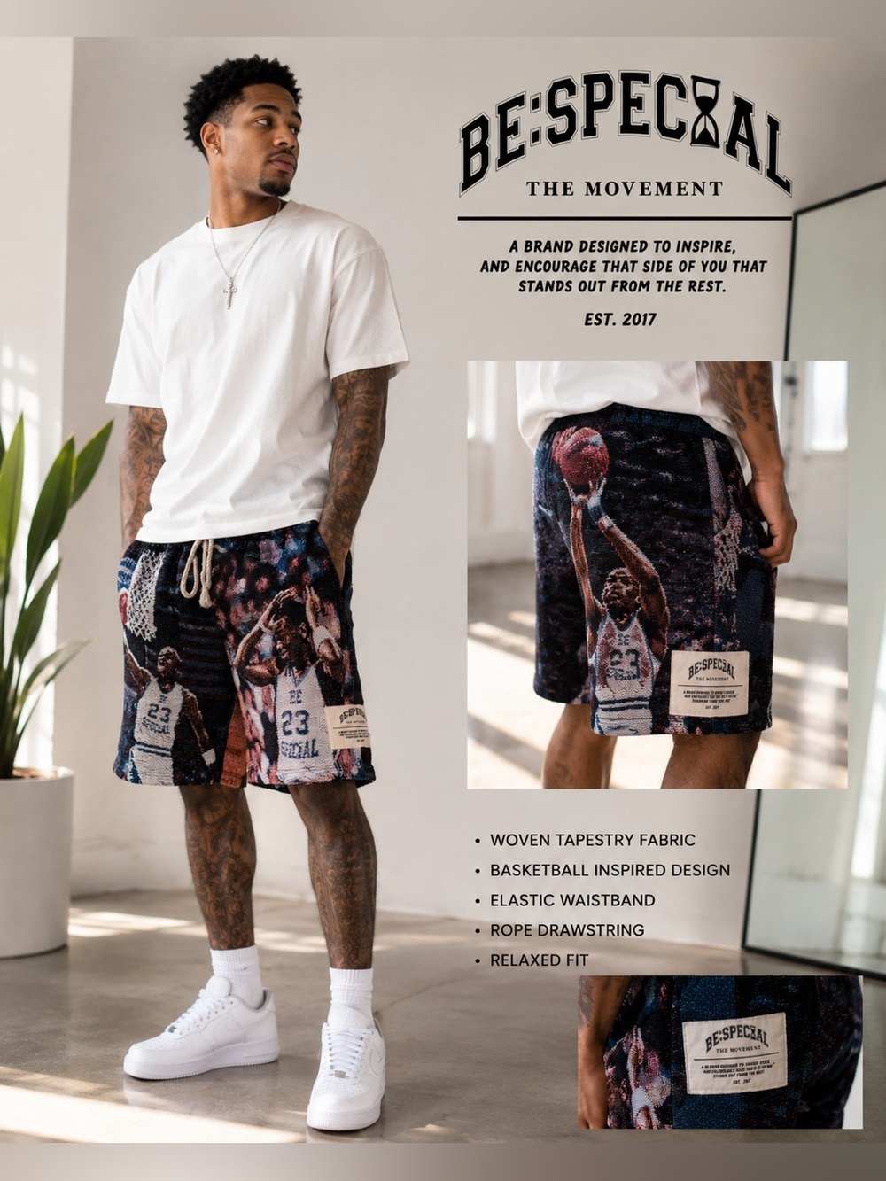 BE:SPECIAL Rare Limited Edition Michael Jordan Woven Tapestry Shorts - Charlotte